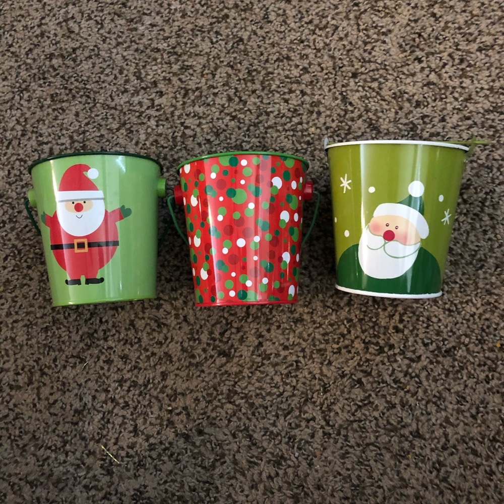 NWT - -3 Small Tin Christmas Pails-Candies/Cookies